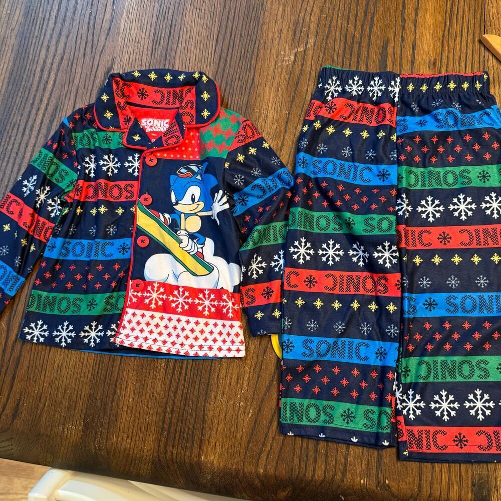 NWT Sonic The Hedgehog Toddler Boy 2T Christmas Fair Isle Pajamas Pj Set Pants - Picture 4 of 5